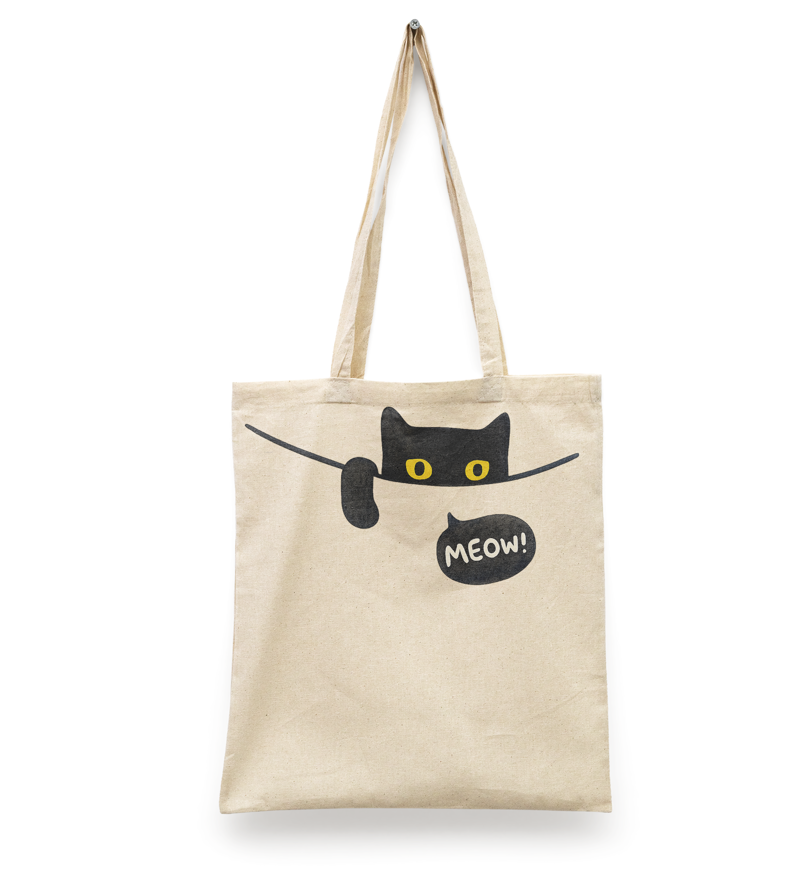 Tote Bag MEOW! gato negro | frase divertida I cat love I regalo original | manta beige | Diseño Dtf | Ligera, reusable