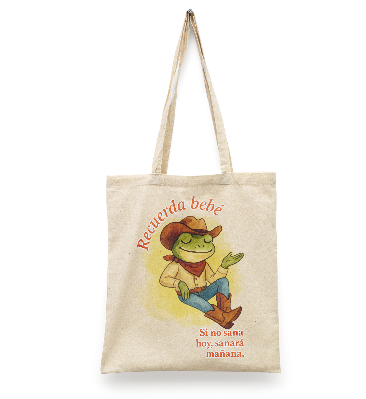 Tote Bag Recuerda Bebé, Sino sana Hoy Sanará Mañana I frase divertida | dicho mexa I meme rana | manta beige | Diseño Dtf | Ligera, reusable