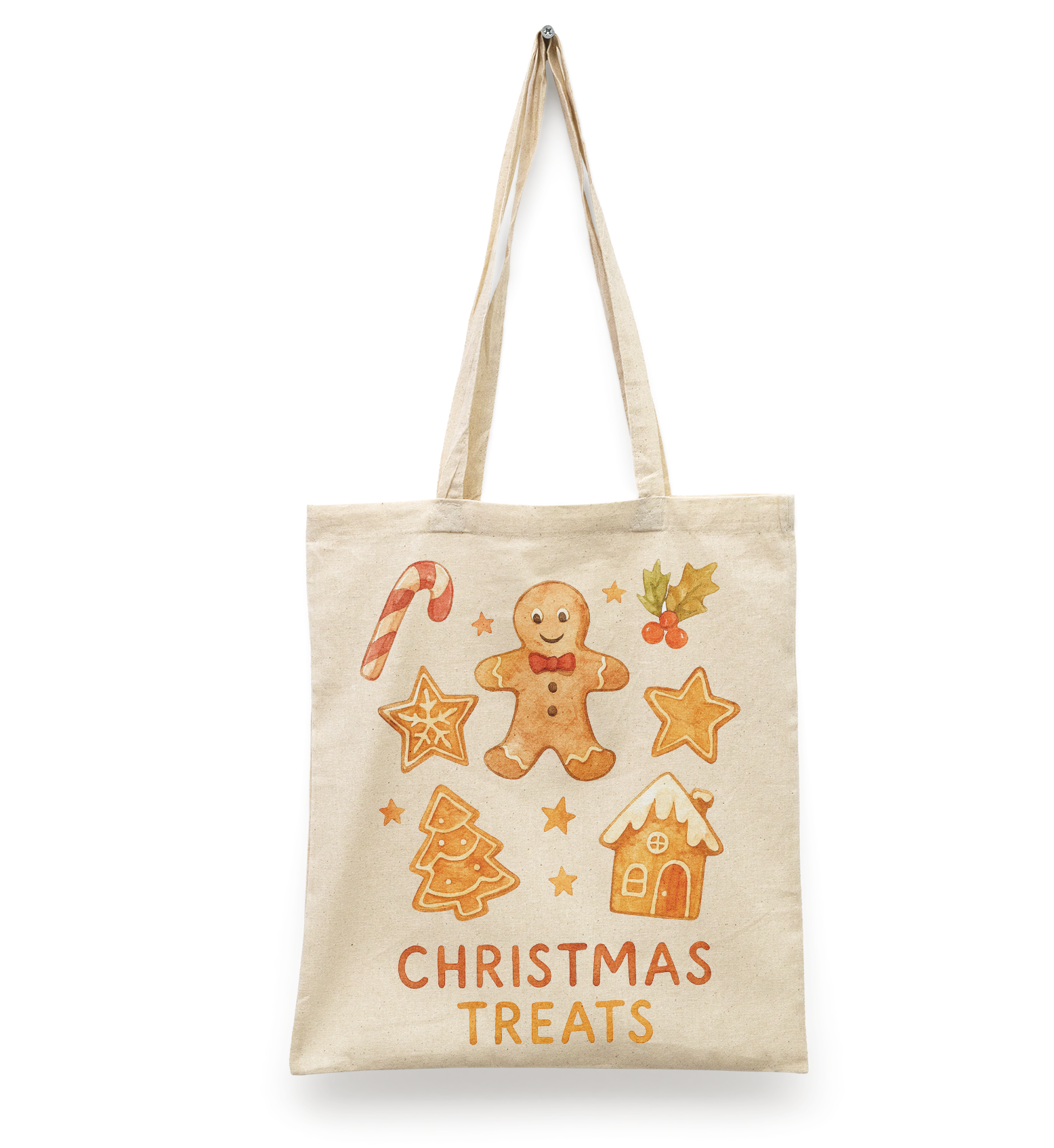 Tote Bag Christmas Treats I navidad I galletas de jengibre | regalo original | manta beige | Diseño Dtf | Ligera, reusable