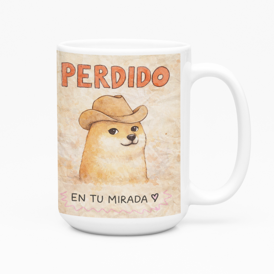 Taza Grande Cheems Perdido, en tu mirada | frase | perrito chems | Frase divertida I meme 