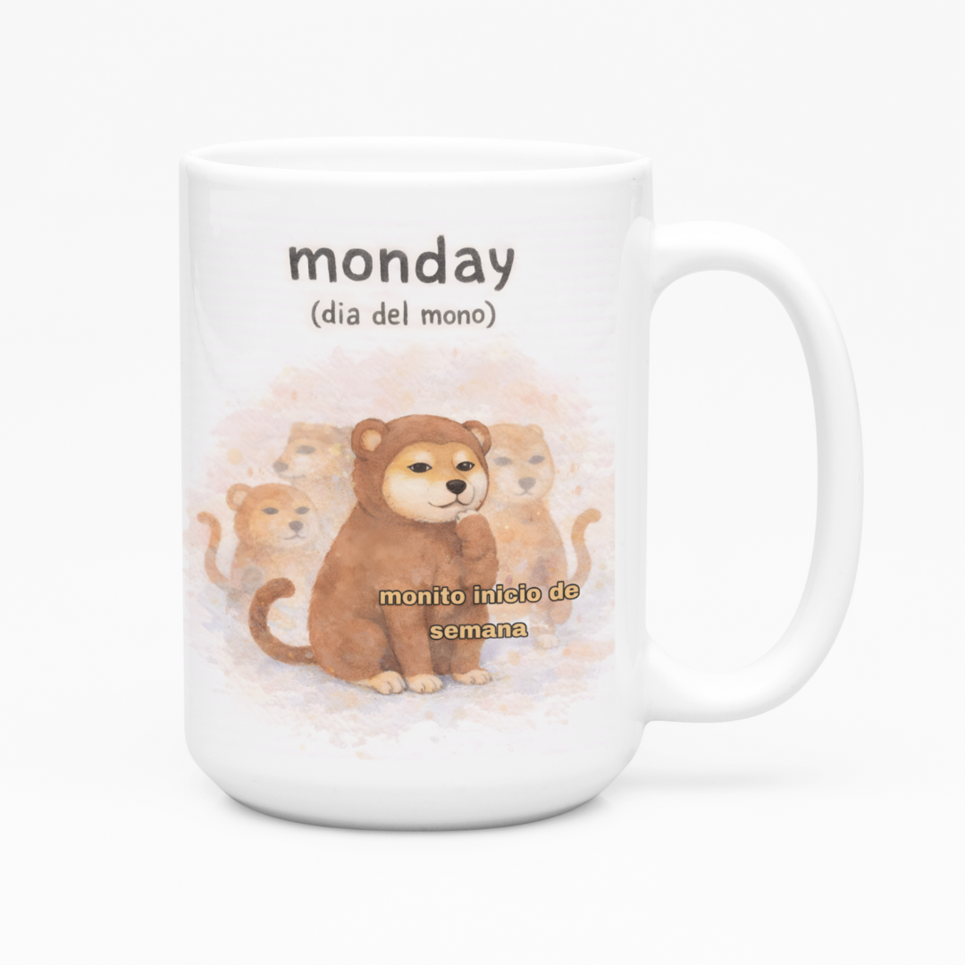 Taza Grande Cheem MONDAY, día del mono I monito inicio de semana | frase | perrito cheem | Frase divertida I meme |