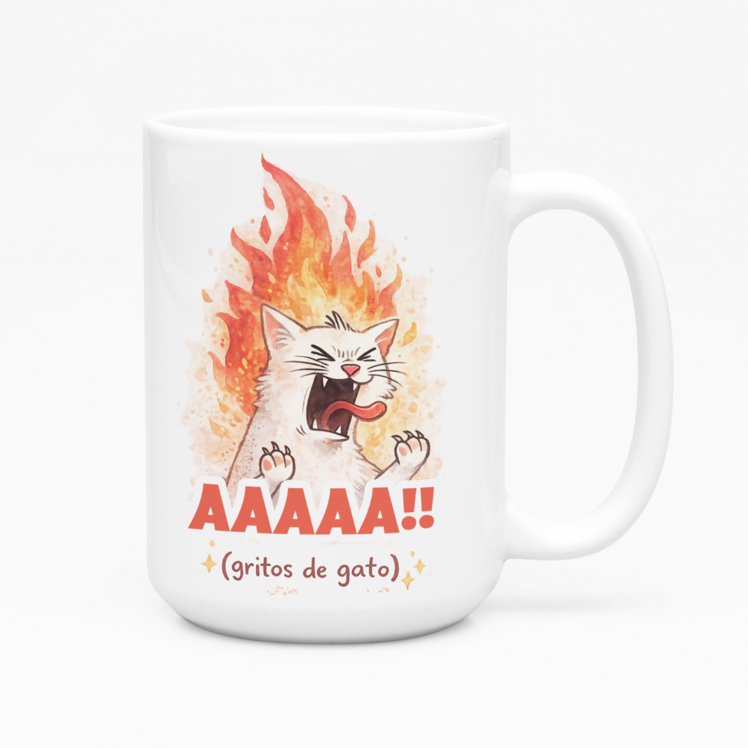 Taza Grande AAAAAA grito de gato | frase | gato | Frase divertida I meme | Cerámica Blanca 15 oz 