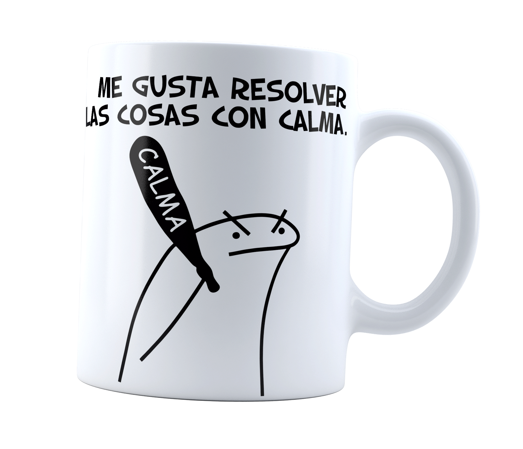 Taza Flork Me gusta resolver todo con calma | Frase meme divertida | Café o té