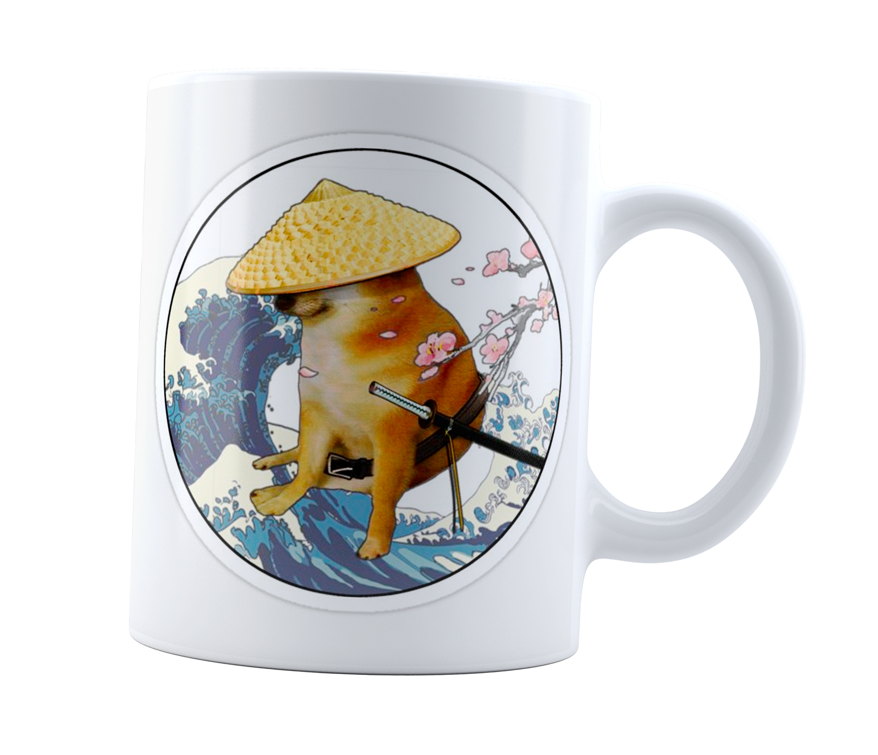 Taza Cheems Doge Samurái Japones | Meme divertida | Cerámica Blanca 11 oz | Para Café o té