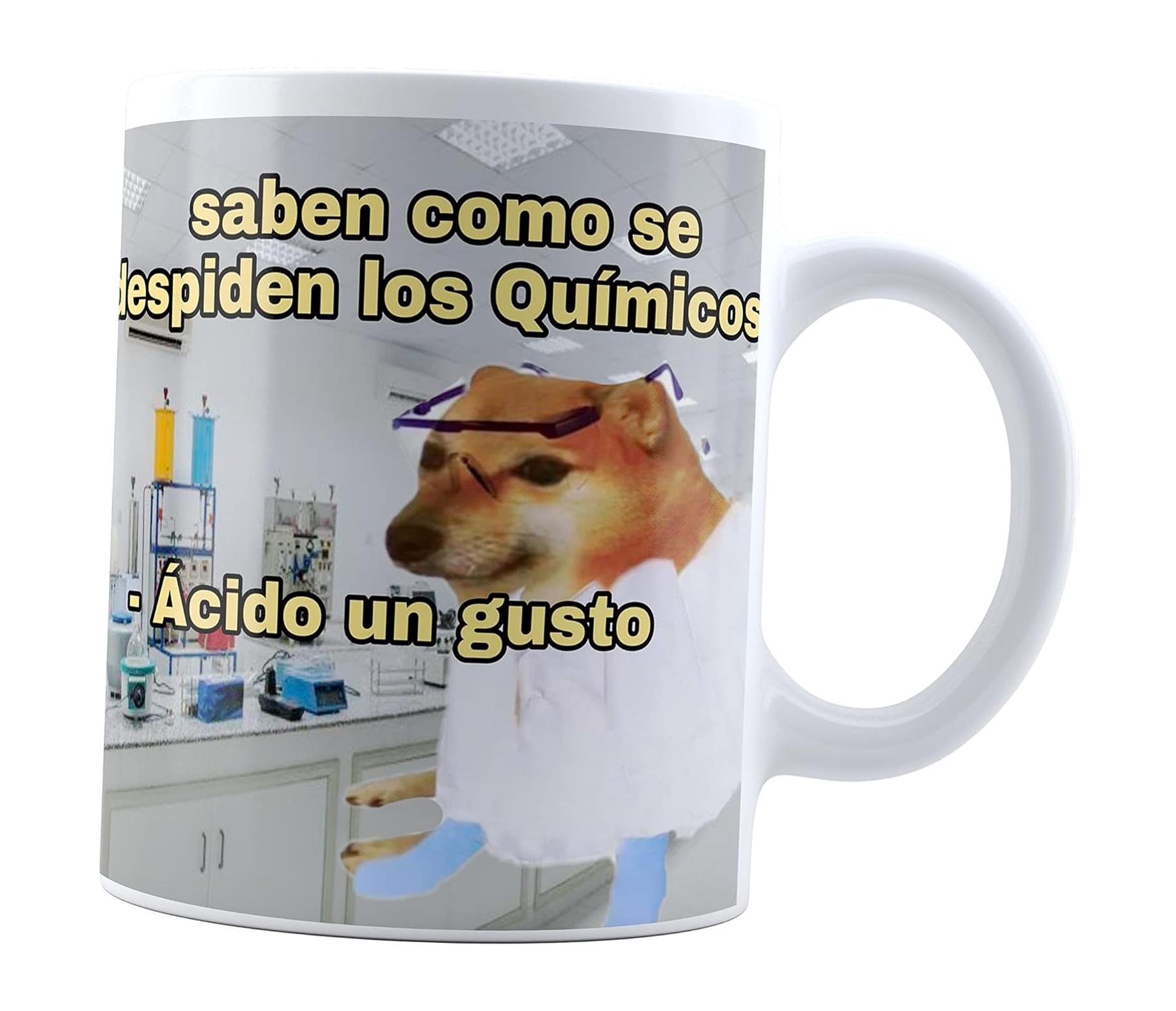 Taza Perro Cheems Meme Químico Chiste | Frase Meme divertida | Cerámica Blanca 11 oz 