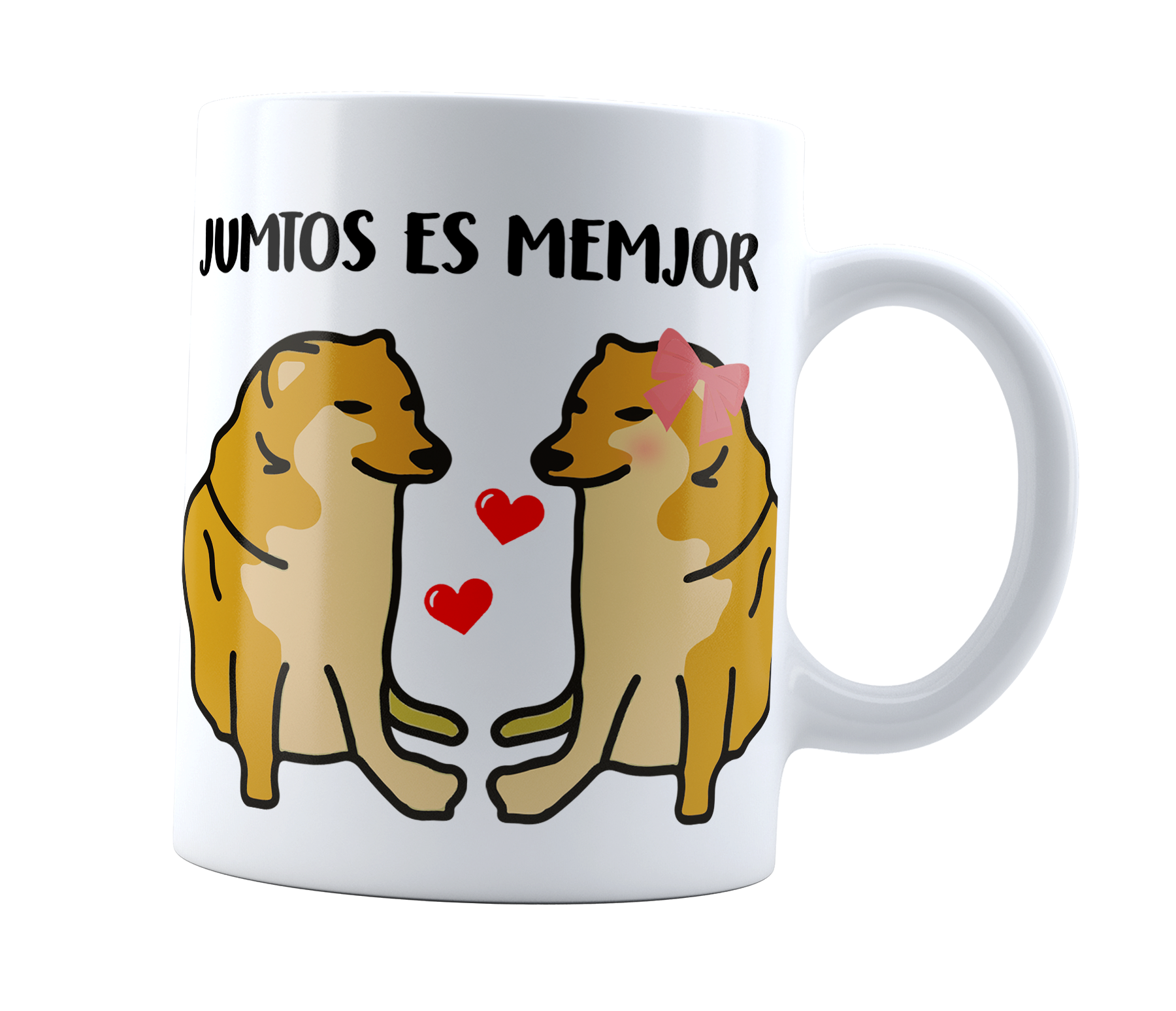 Taza Meme Cheems Jumtos es mejor Amor | Perrito Meme divertida | Cerámica Blanca 11 oz 