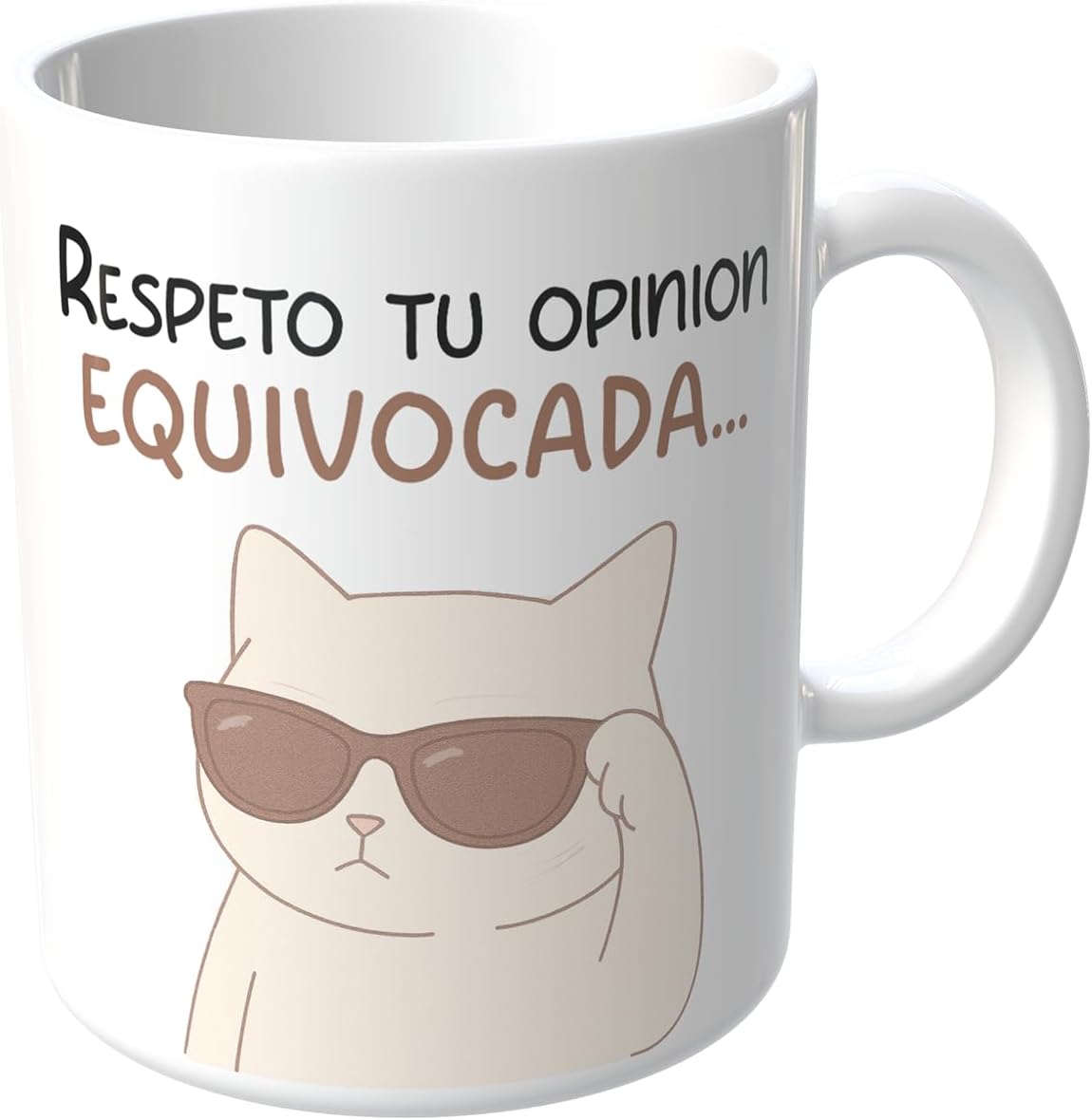 Taza Cerámica Respeto tu Opinión Equivocada I frase divertida | meme gato | regalo sorpresa | diseño único