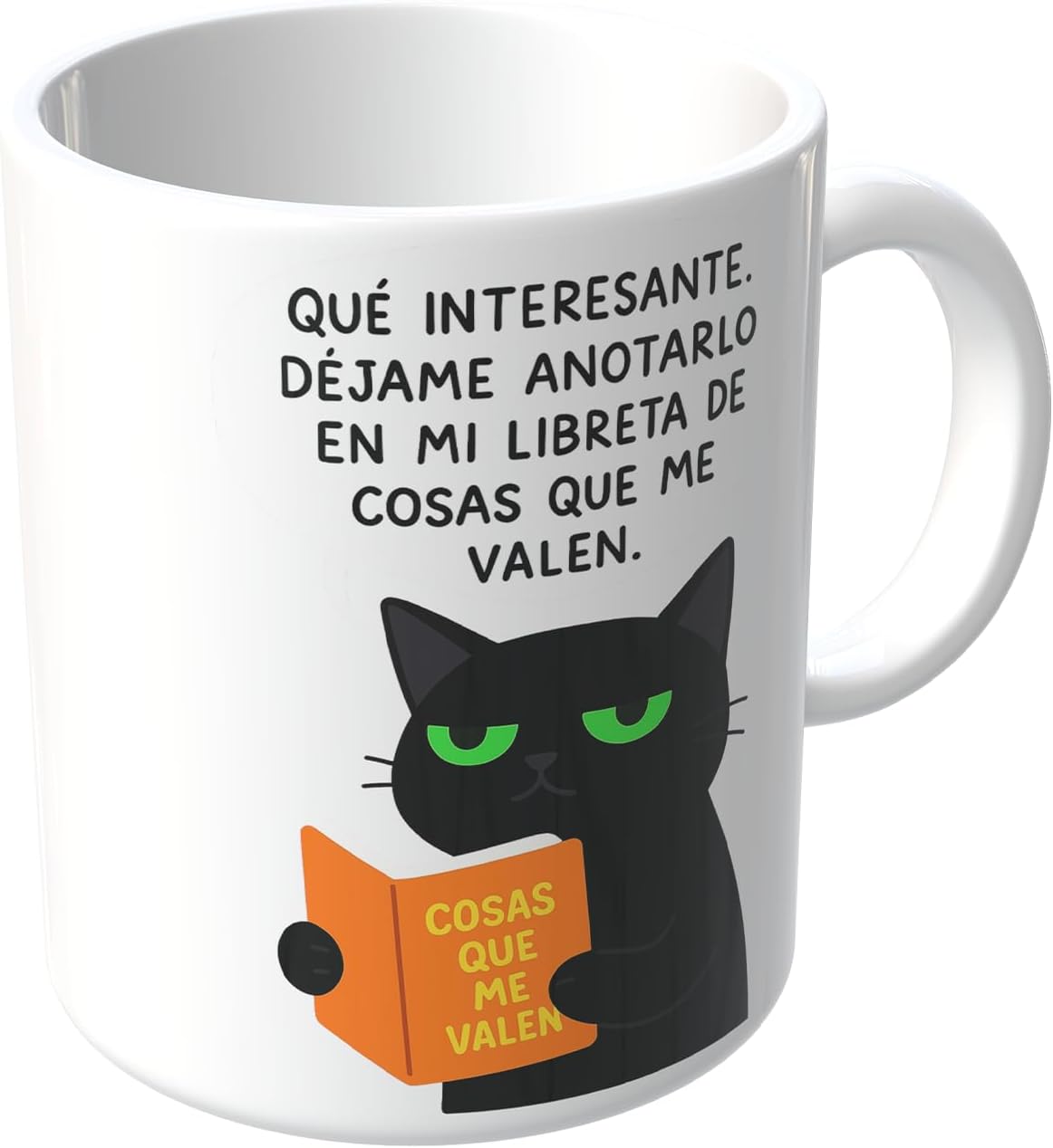 Taza Qué Interesante Déjame Anotarlo en mi Libreta de Cosas que me Valen I frase divertida | meme gato 