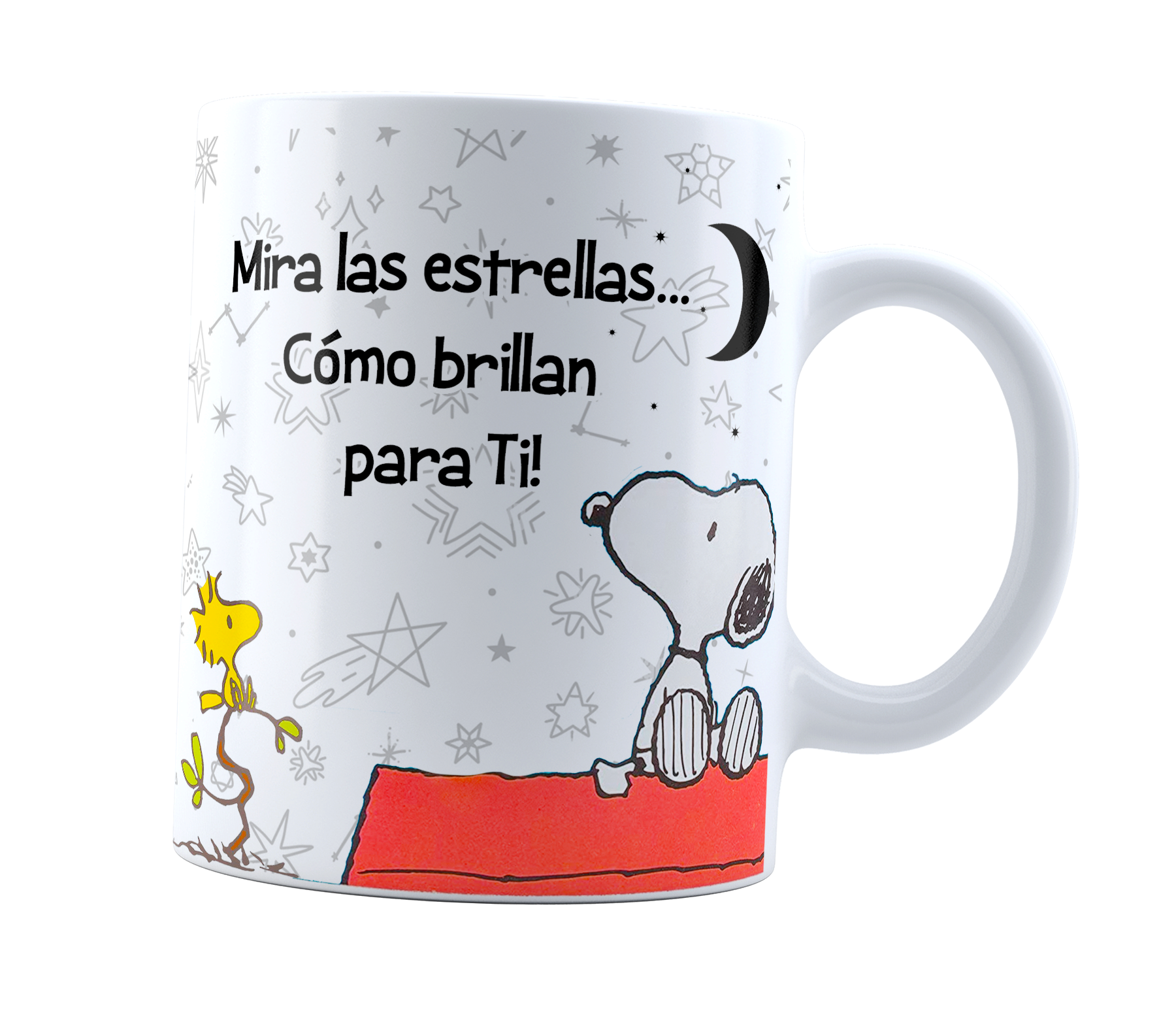 Taza Blanca Snoopy Mira Las Estrellas Como Brillan Para Ti I regalo original I frase motivadora I caricatura perrito