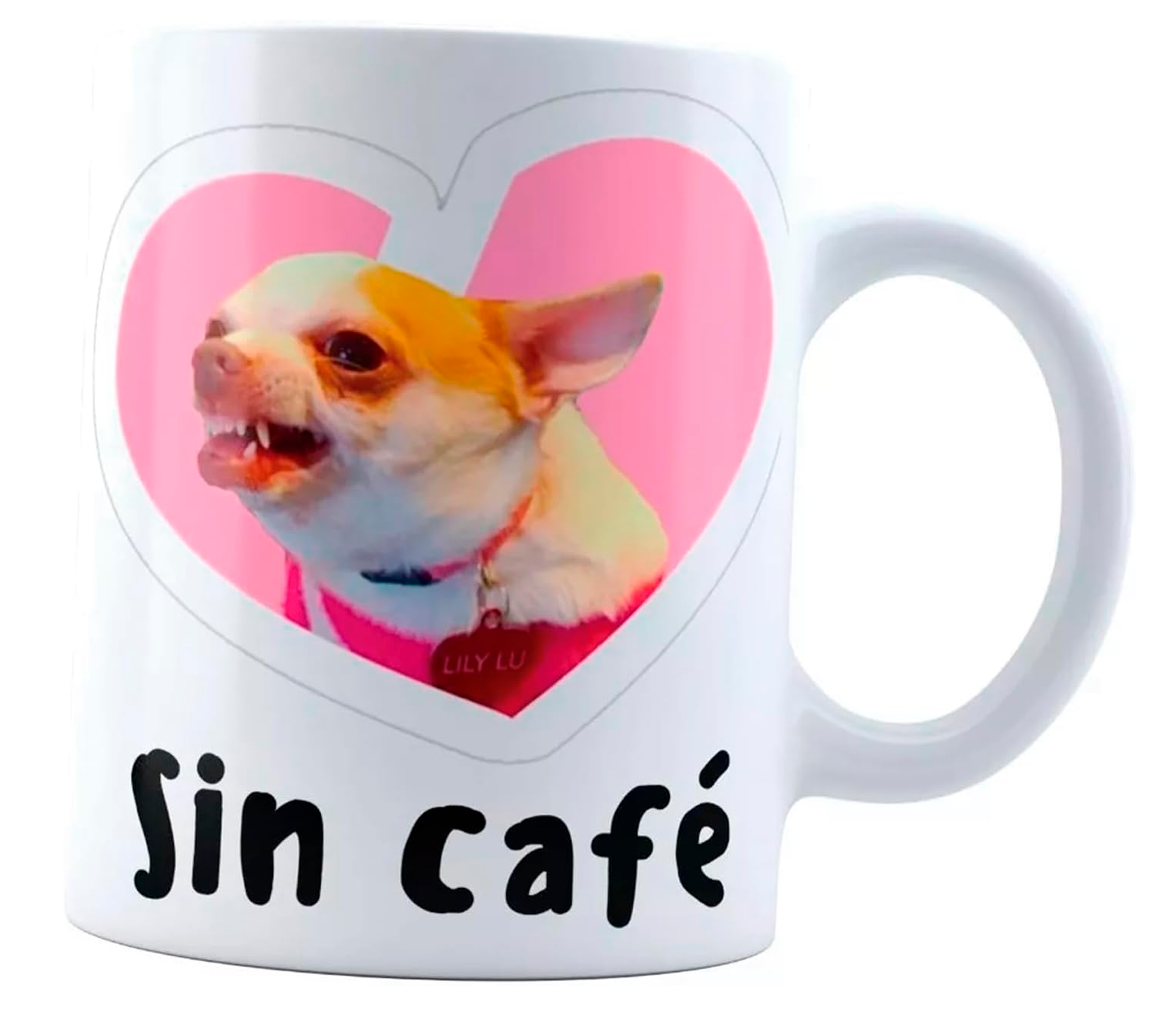 Taza Meme Perrita Lily Lu Sin Café Con Café Enojada Feliz | Frase divertida