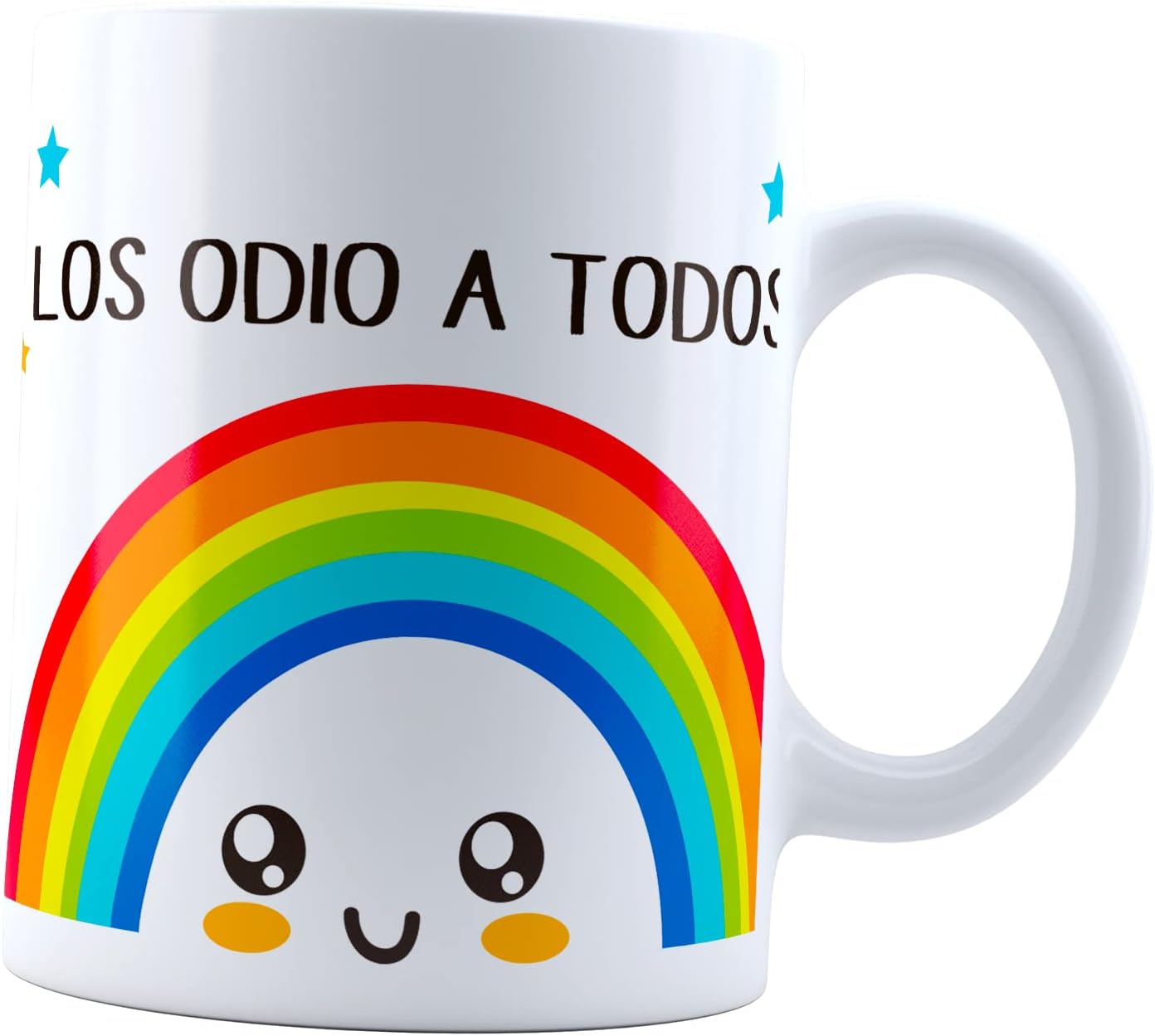 Taza Arcoíris Los Odio A Todos Enserio | Frase Meme divertida | Cerámica Blanca 11 oz | Para Café o té