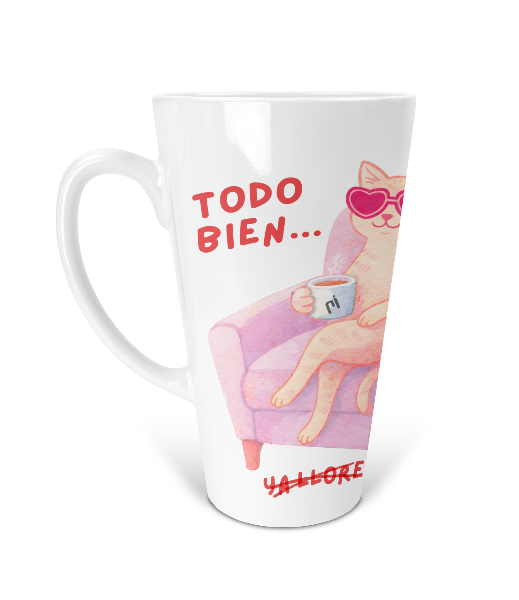 Taza Cónica Todo bien, ya lloré | gato | estrés/crisis I frase | regalo I Capacidad 500 Ml 