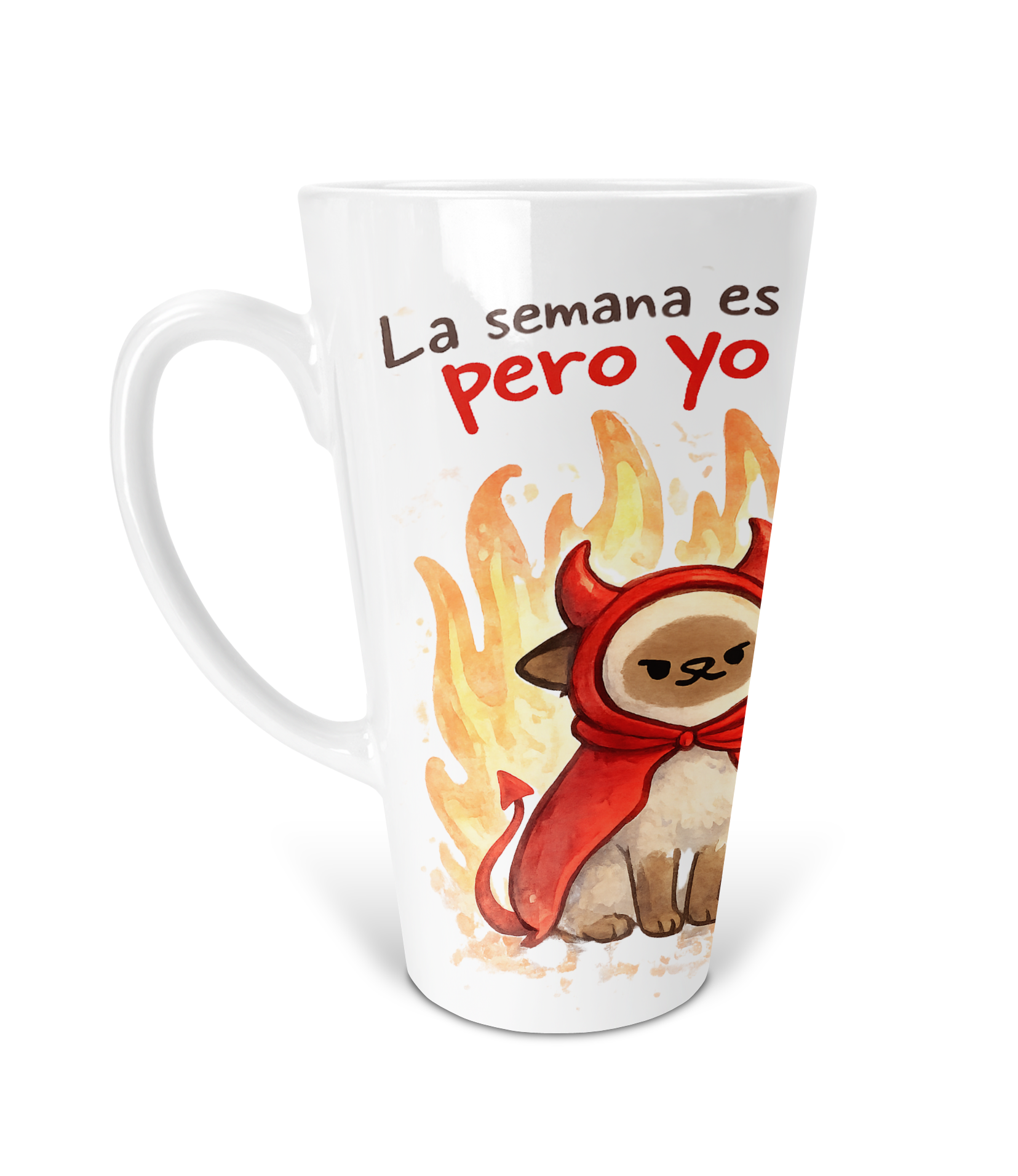 Taza Cónica La Semana es santa pero yo NO | gato siames | diablito I frase | regalo I Capacidad 500 Ml