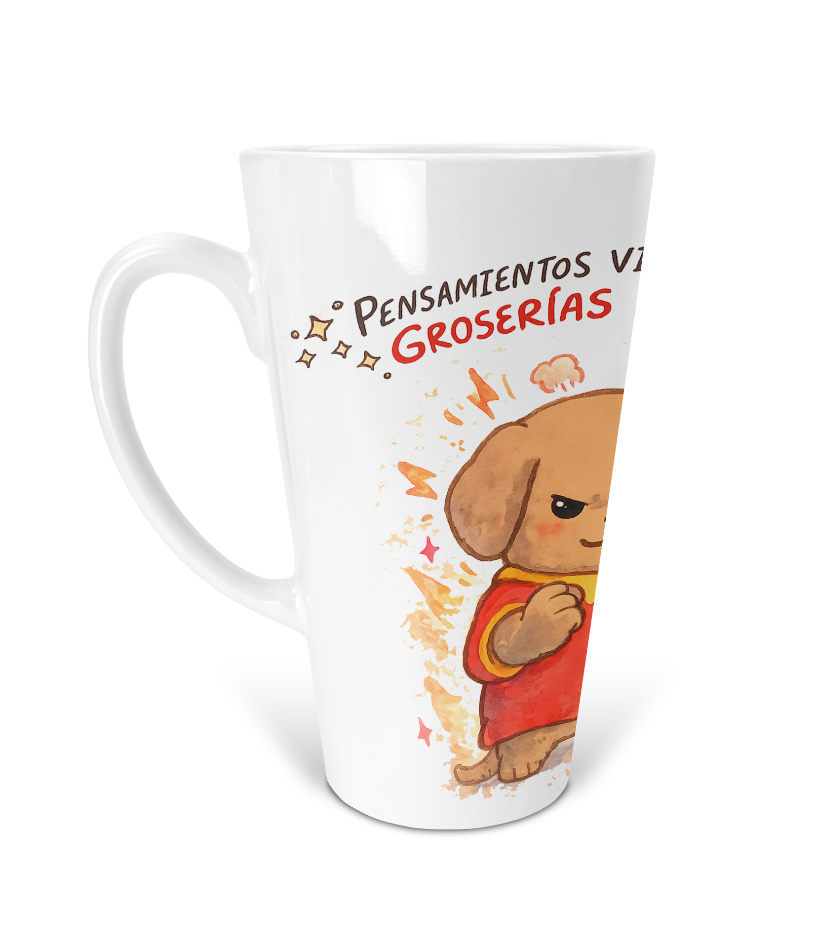 Taza Cónica Pensamientos Violentos con Groserías Fuertes | perrito Kesi | maldad I frase divertida | regalo meme 