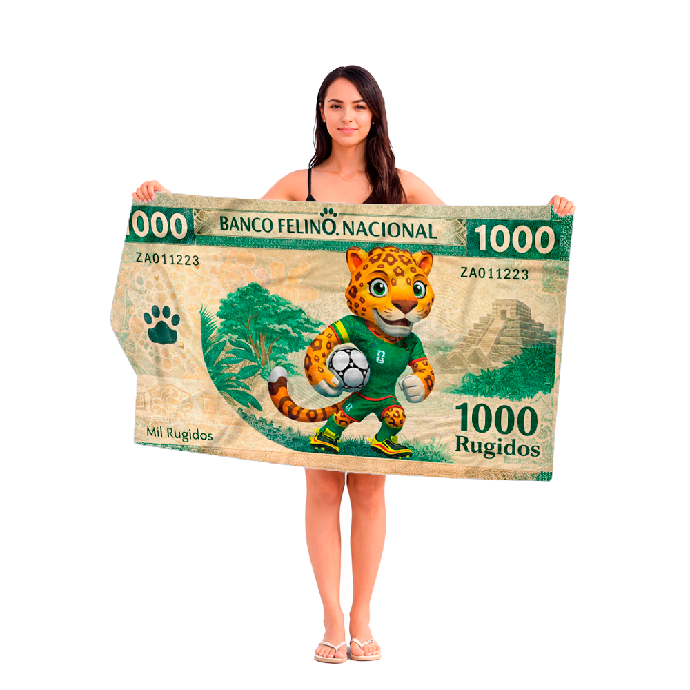 Toalla Billete Mexico Zayu Mil Rugidos Futbol Mundial 1.5x1m
