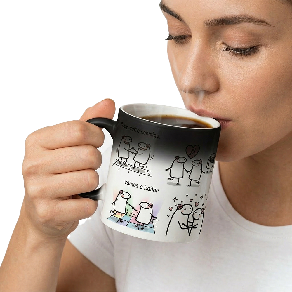 Taza Mágica Muévelo Flork | La música está fuerte | negra 11 oz | Para Café o té
