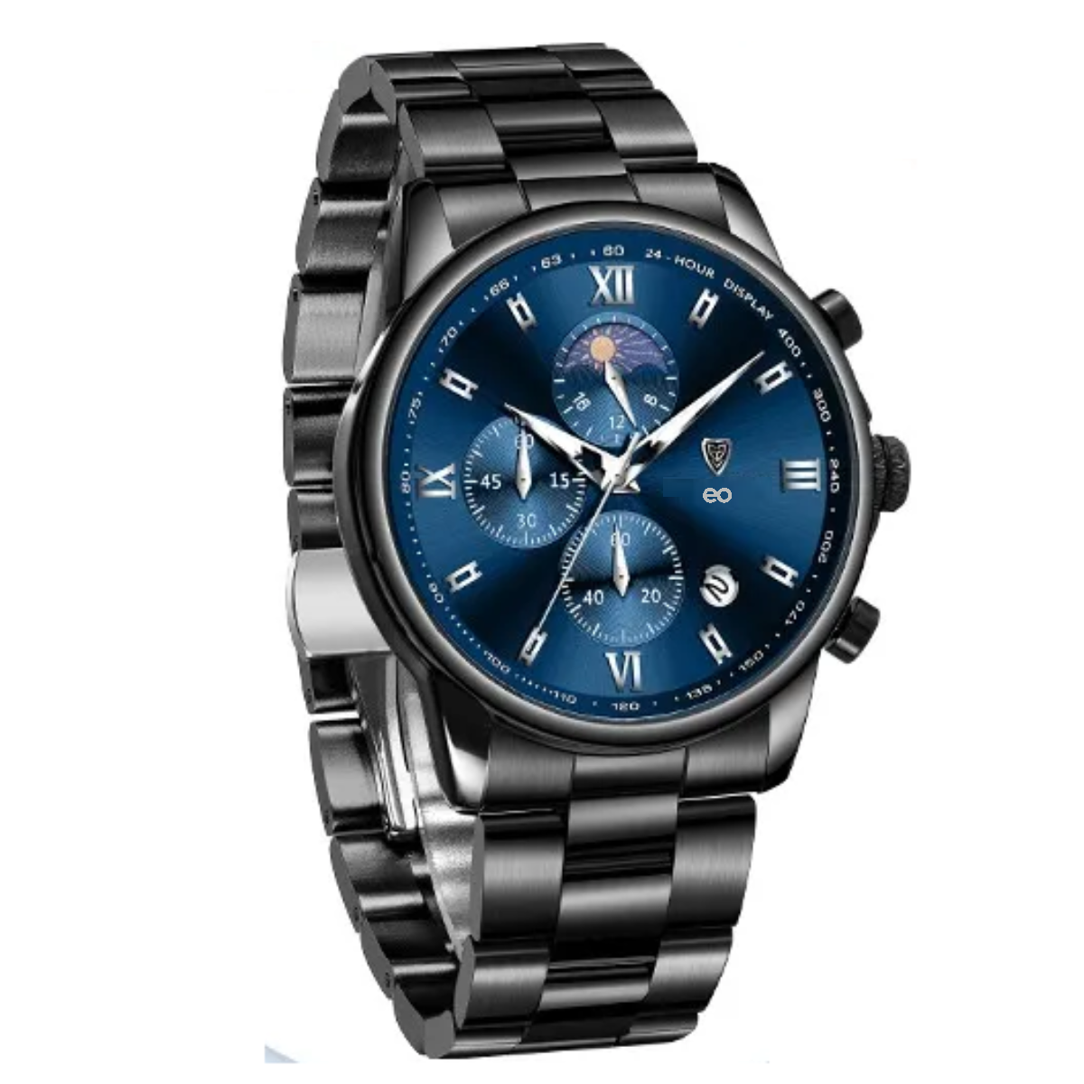 Reloj Pulsera Hombre Impermeable Relojes Cuarzo Acero Fecha Negro/Azul