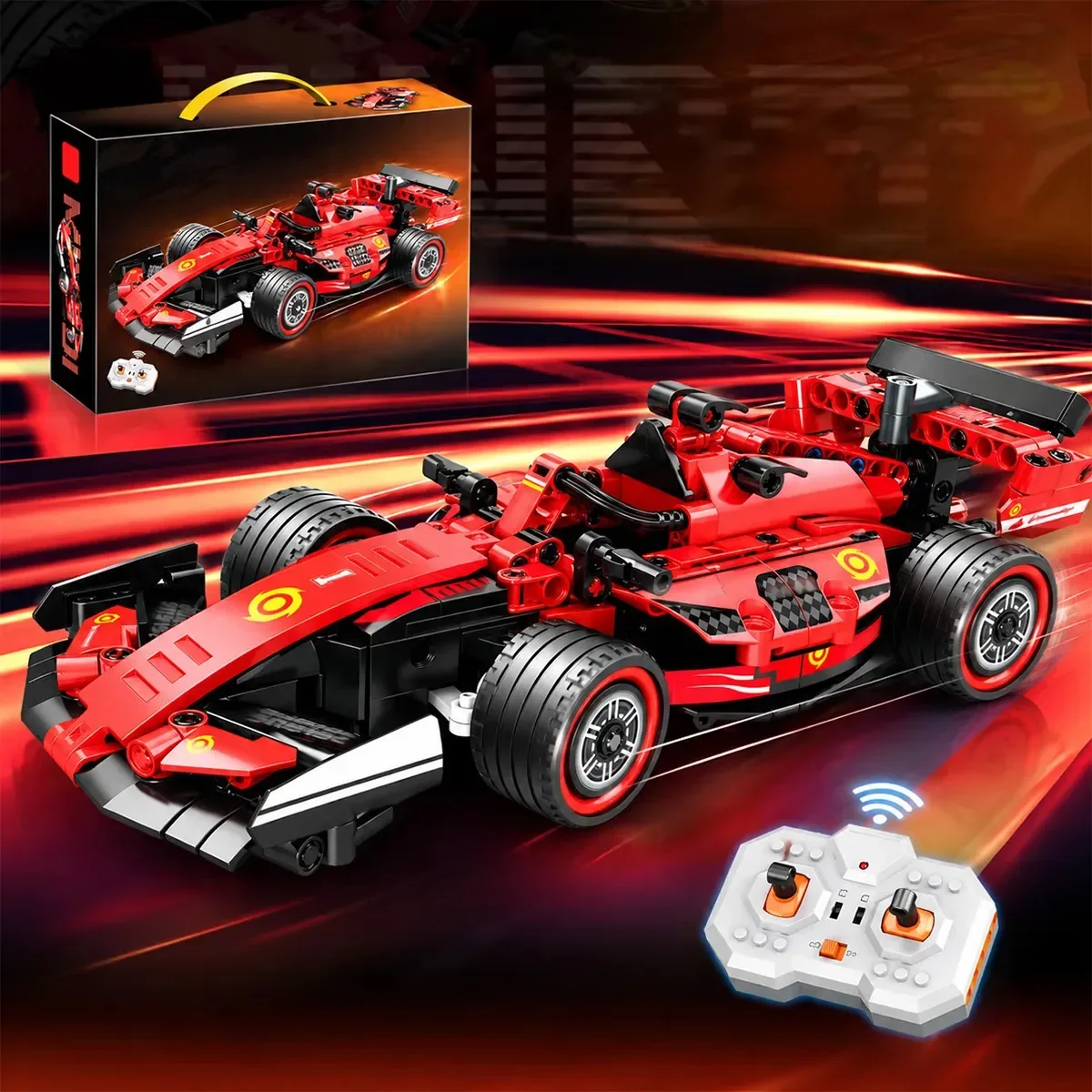 Carro de Carreras Formula 1 de Bloques para Armar a Control Remoto 2.4 GHz Escala 1:24 Auto Armable Rojo