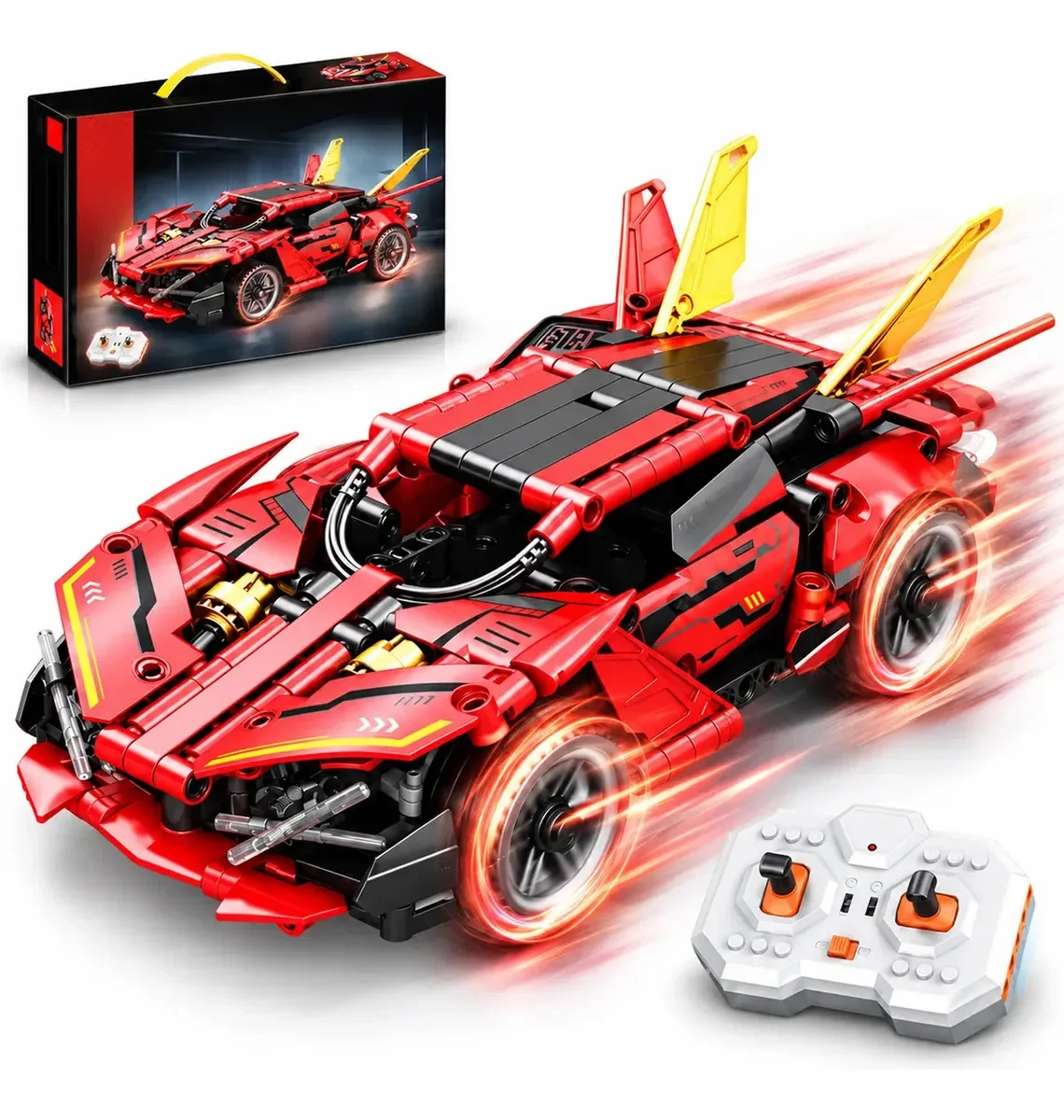 Carro de Carreras Deportivo de Bloques para Armar a Control Remoto 2.4 GHz Auto Armable 337 Piezas color Rojo