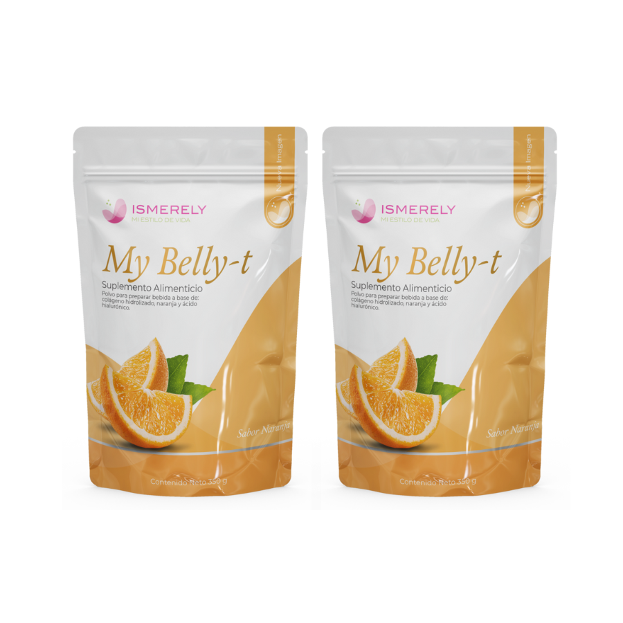 (2 pack) My Belly-T  Suplemento Antioxidante en Polvo con Colágeno, Biotina y Glutatión sabor Naranja 