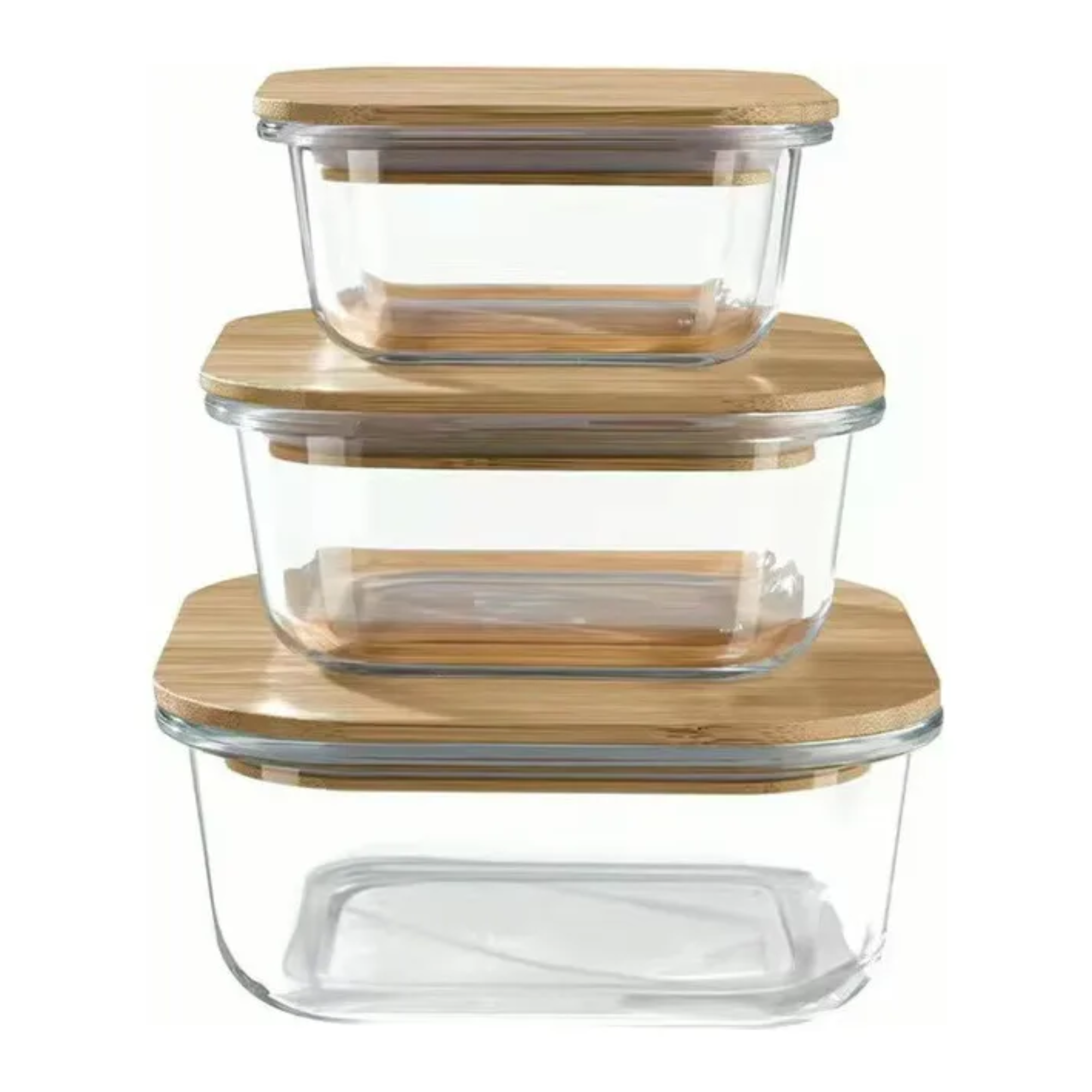3 Contenedores de Vidrio Para Alimentos Tupper Tapa Bambu forma de ...