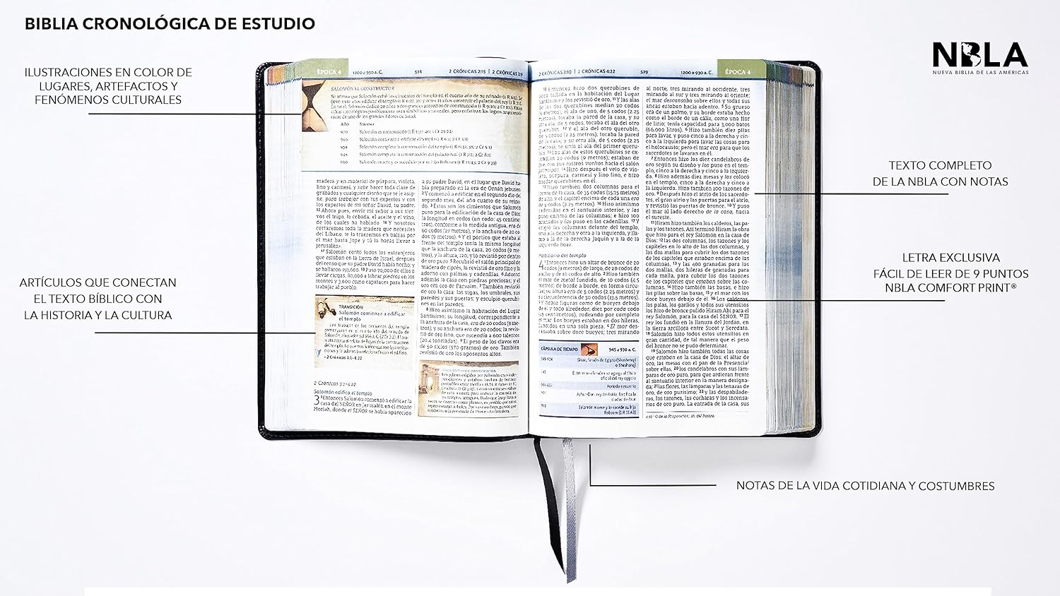 Biblia NBLA Cronológica de Estudio, negra, imitacion piel, letra 9 puntos
