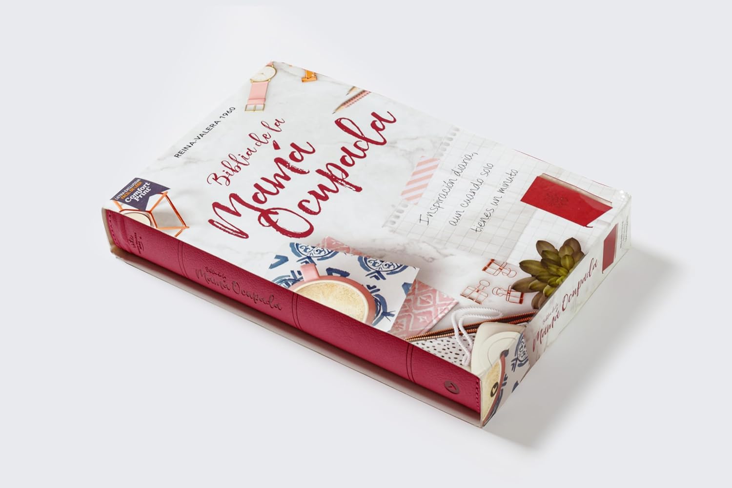 Biblia RV1960 De la Mamá Ocupada, magenta, imitacion piel, letra