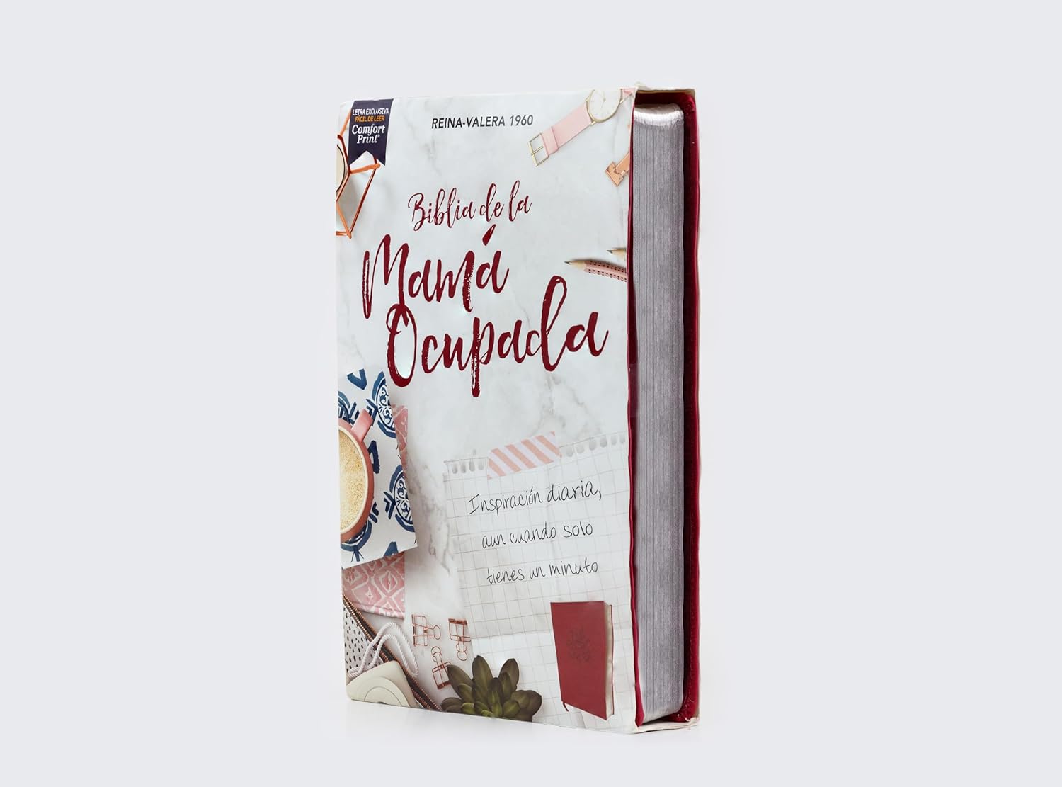 Biblia RV1960 De la Mamá Ocupada, magenta, imitacion piel, letra