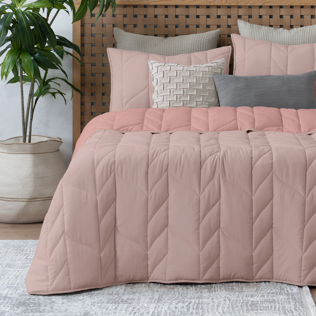Edredón Capitonado de Lujo Individual con Fundas Palo de rosa - Rosa Esquimal