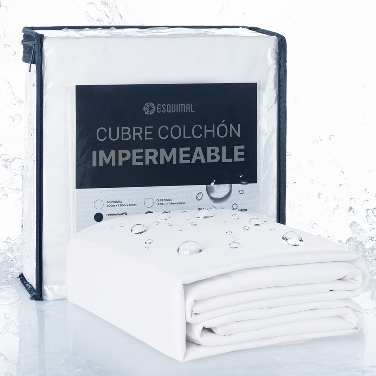 Cubre Colchón Individual 100% Impermeable Protector Hipoalergénico de Poliéster ESQUIMAL