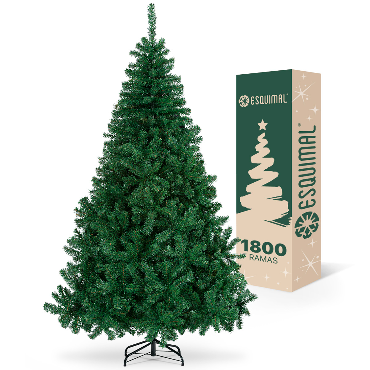 Árbol de Navidad Artificial Pino Clásico 2.2m 1800 Ramas para Temporada Navideña Verde ESQUIMAL