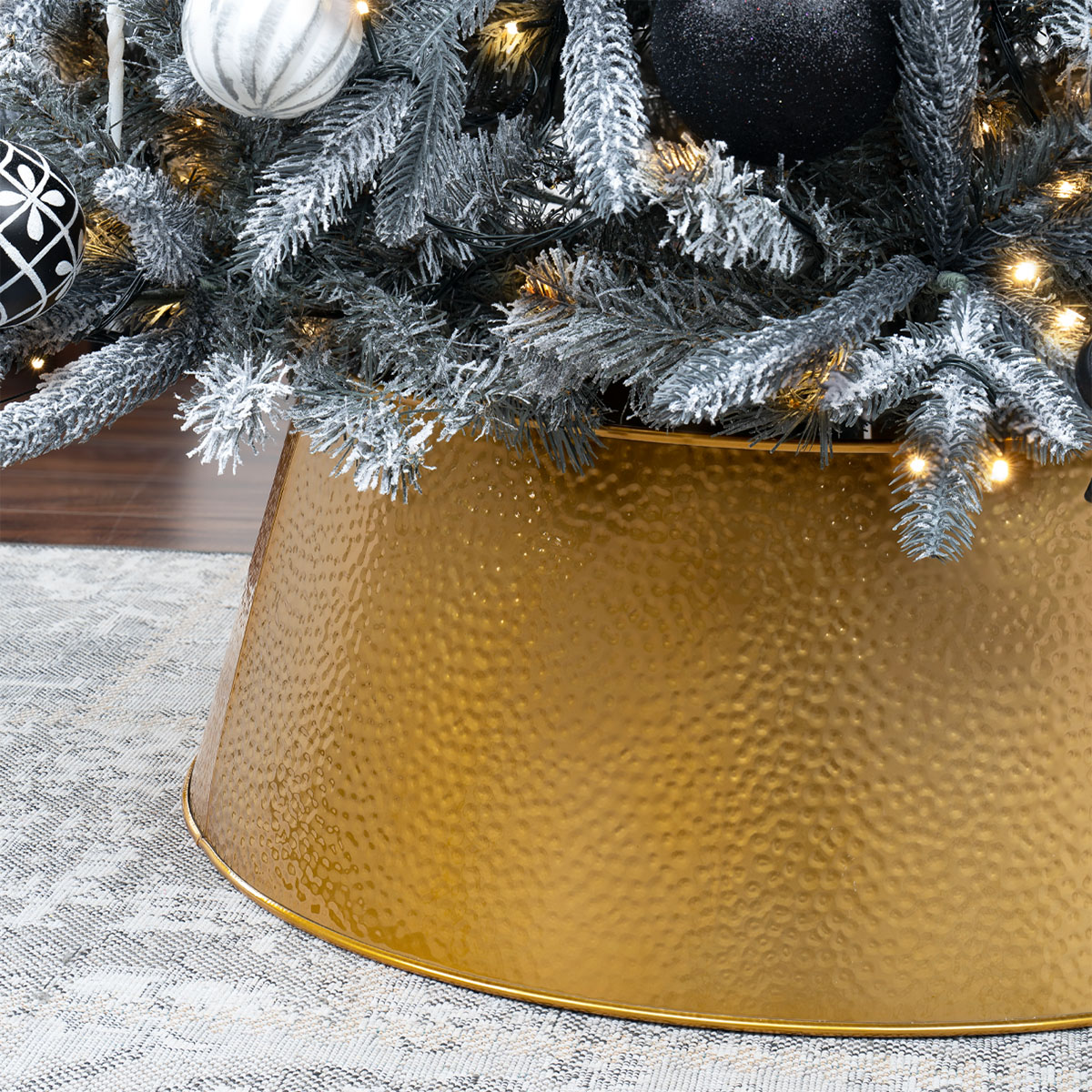 Pie de Árbol de Navidad Collar Metálico Falda para Pino Navideño Anillo de Acero Decoración Dorado ESQUIMAL