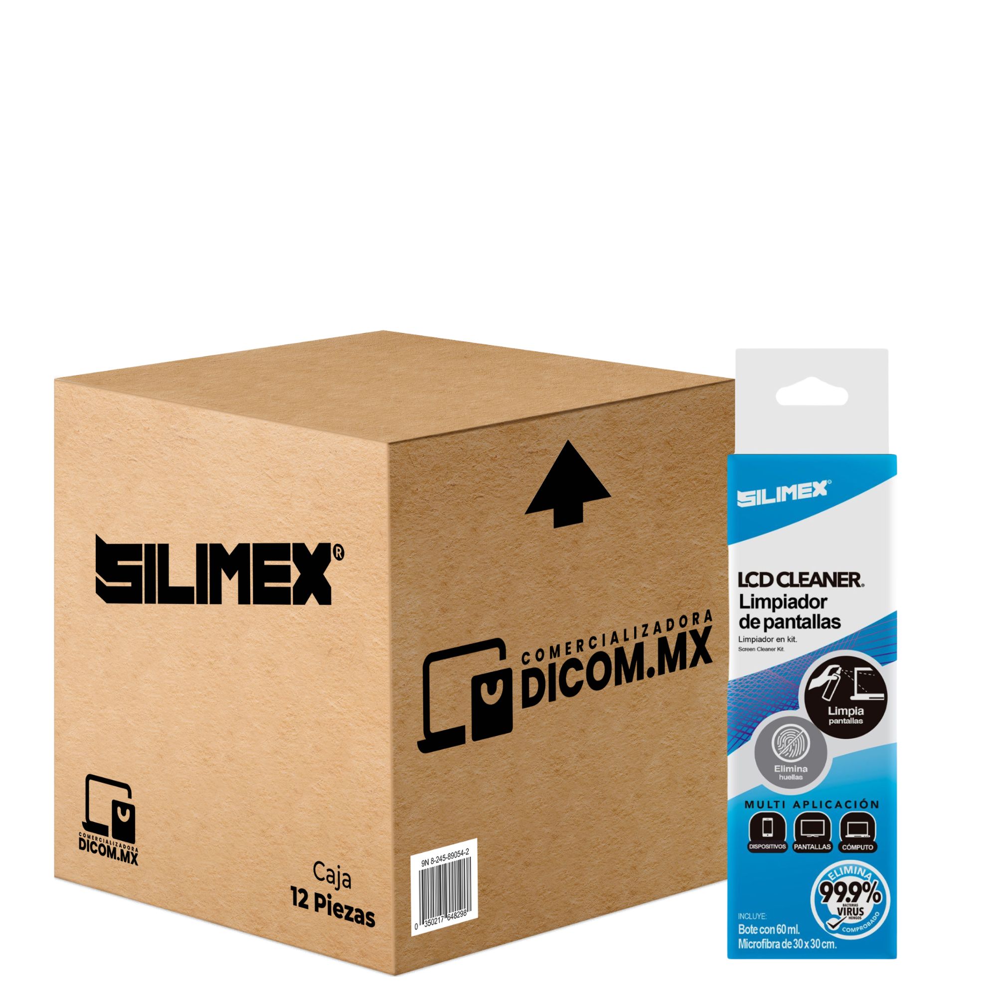 Kit para Limpieza de Pantallas, Silimex LCD Cleaner de 60 ML con Microfibra, caja con 12 piezas.