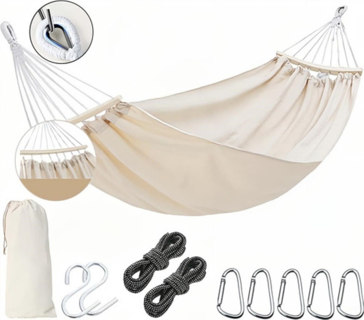Hamaca Algodón Para Jardín Camping Exterior Portátil Mueble Beige