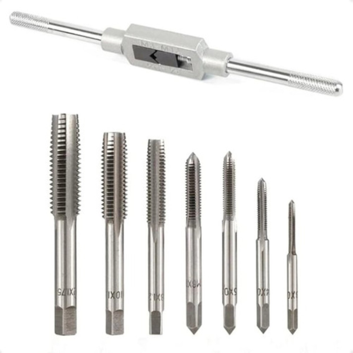 Kit De Machuelos Con Maneral Broca Tipo Matraca Ajustable gris