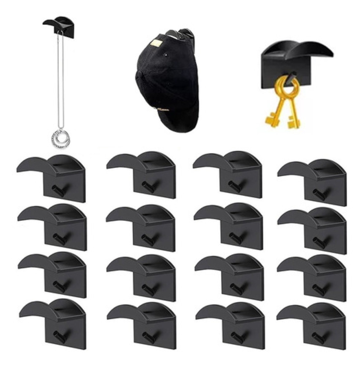 Gancho Organizador De Gorras Para Pared, 16 Uds. Negro
