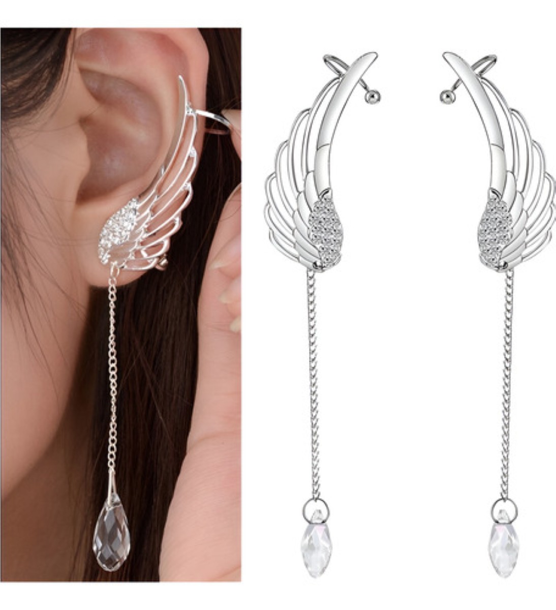 Aretes Alas De Angel Y Perla Cruzado Trepador