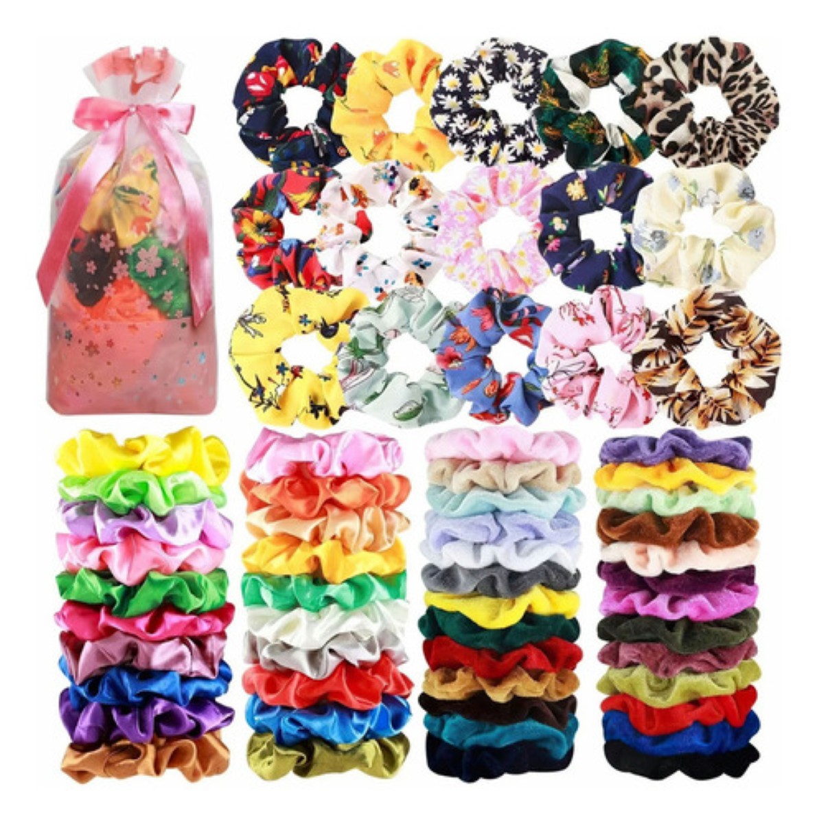 Ligas Elásticas Aterciopeladas Para Cabello 64 Pz Multicolor