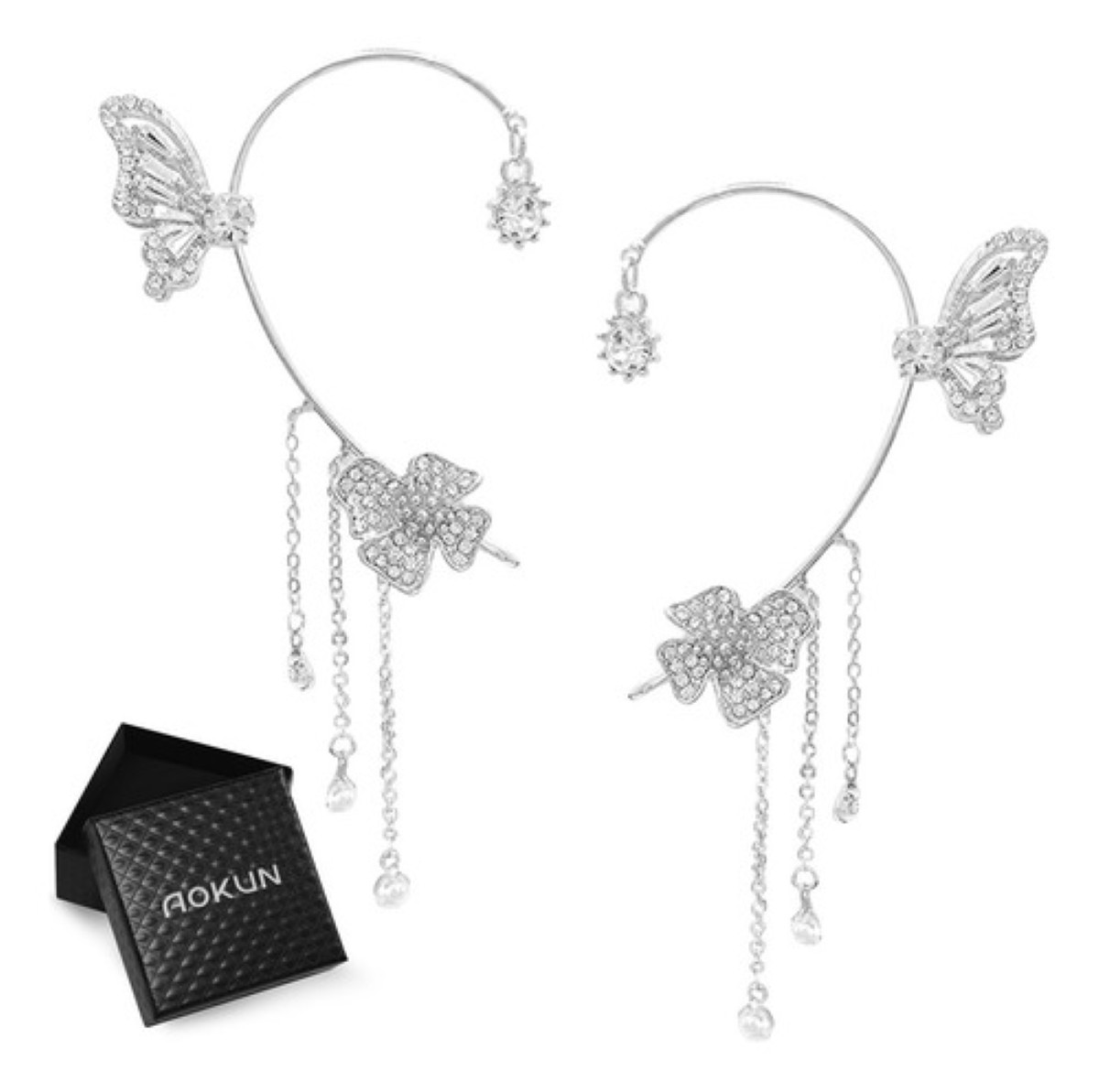 Aretes De Mariposas Clip Largos 2 Piezas
