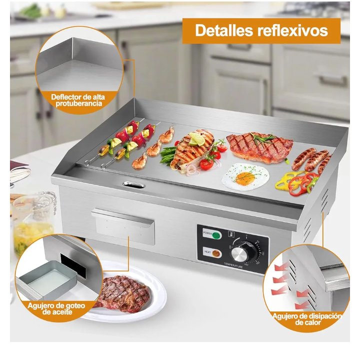 Plancha parrilla electrica acero inoxidable temperatura ajustable 