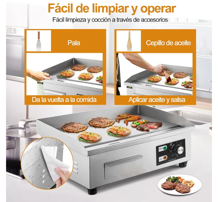 Plancha parrilla electrica acero inoxidable temperatura ajustable 