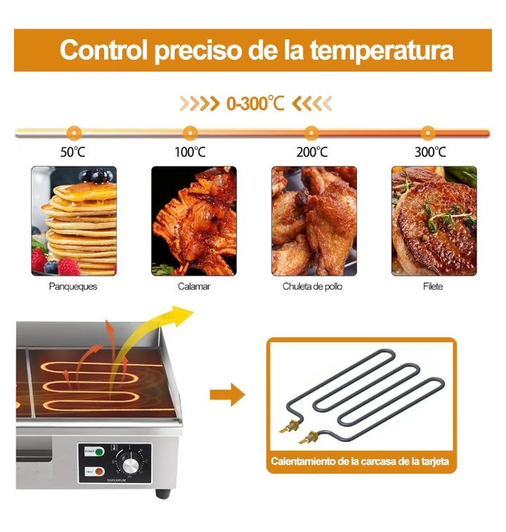 Plancha parrilla electrica acero inoxidable temperatura ajustable 