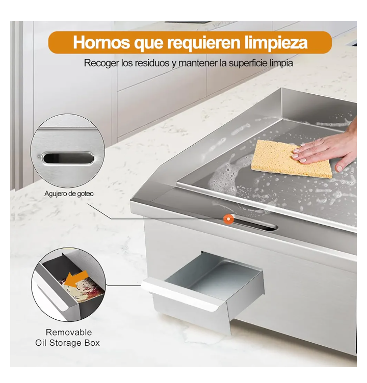 Plancha parrilla electrica acero inoxidable temperatura ajustable 