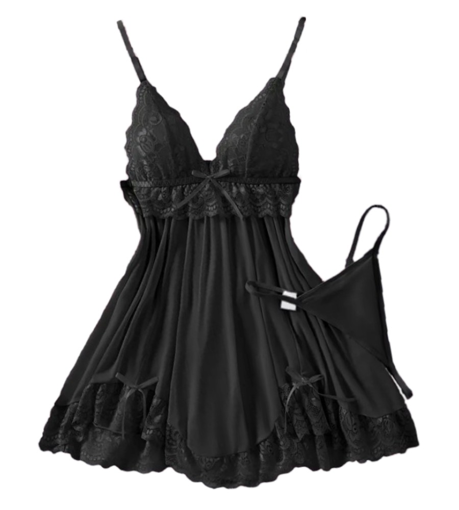 Babydoll Sexy de Encaje, Conjunto De Lencería Femenina y Braga, Vestido De Dormir