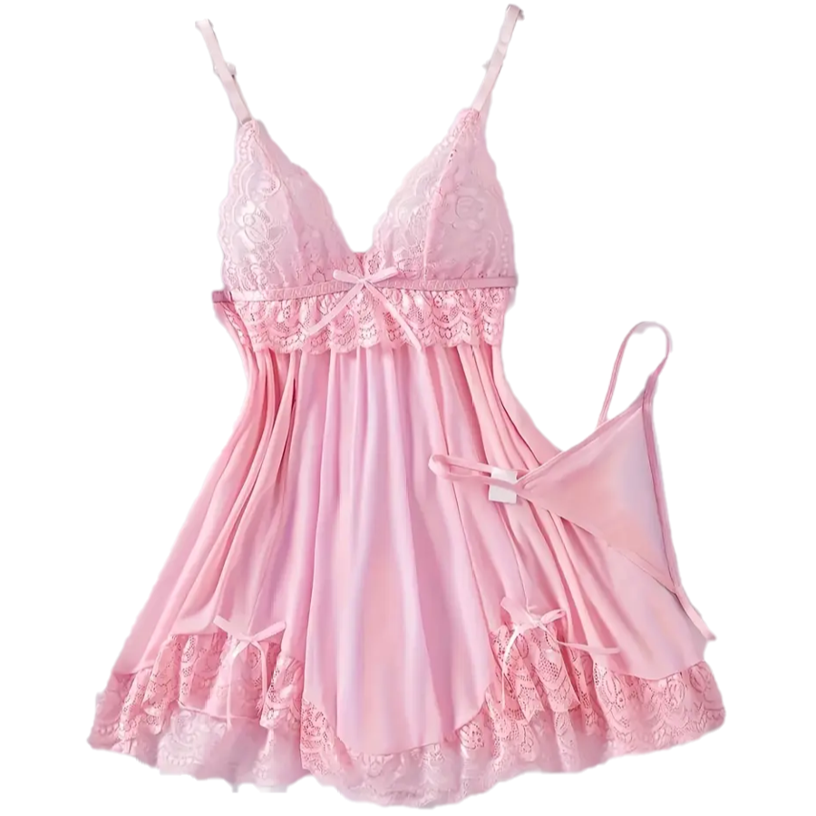 Babydoll Sexy de Encaje, Conjunto De Lencería Femenina y Braga, Vestido De Dormir