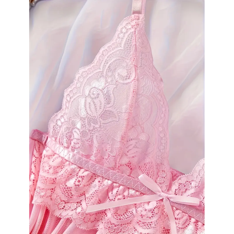 Babydoll Sexy de Encaje, Conjunto De Lencería Femenina y Braga, Vestido De Dormir