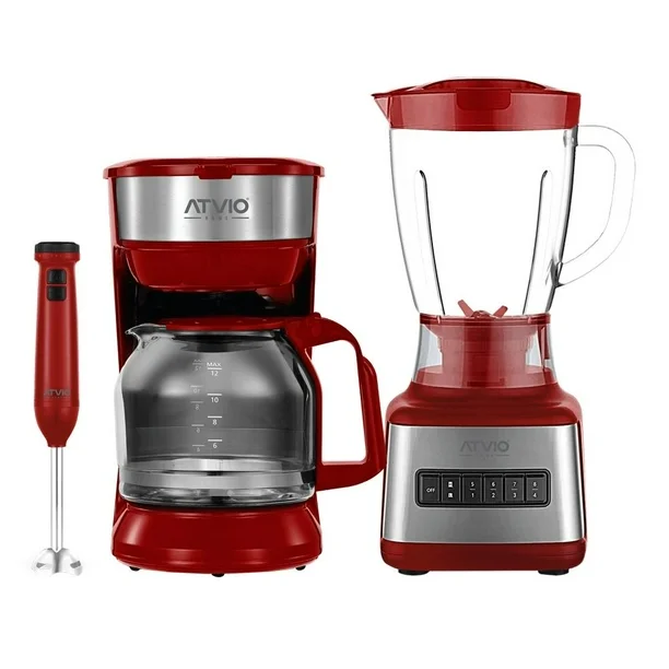 Combo de electrodomésticos licuadora,cafetera,batidora de inmersion  Atvio 3 piezas rojo