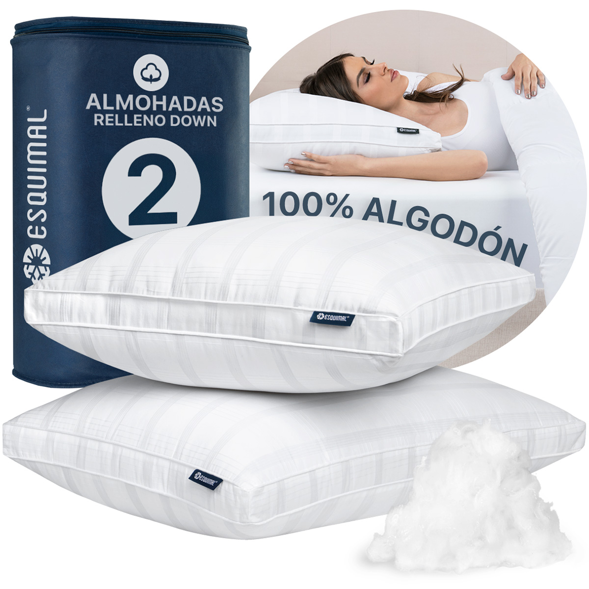 Almohadas de Algodón Tamaño King Size Set con 2 Piezas Hipoalergénica ESQUIMAL